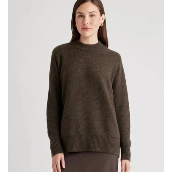 Quince Superfine Merino Wool Boucle Crewneck Sweater Heather Brown XL - Picture 1 of 9